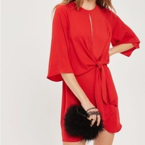 Red keyhole dress with tie waist
